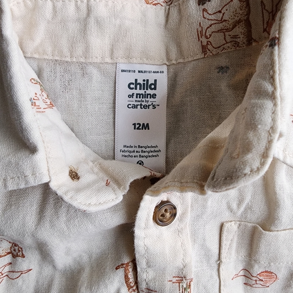 Lot of 2 toddler short sleeve button down shirts, 12-18m - Picture 4 of 5